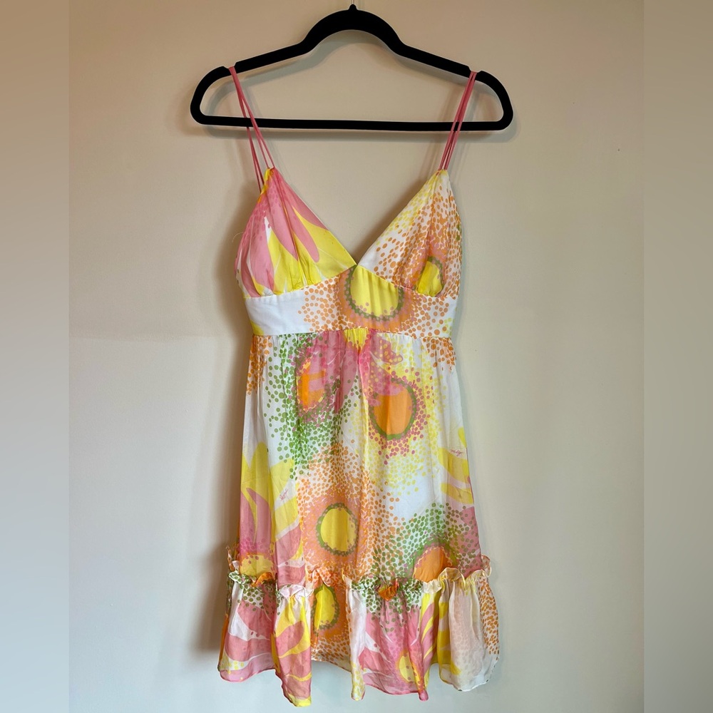 Milly Abstract Floral Spaghetti Strap Mini Dress